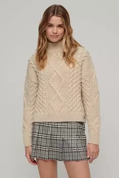 Вязаный свитер Аран жгутовым переплетением Superdry, бежевый