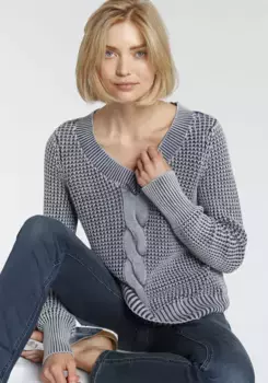 Вязаный свитер "Аризона" с потертостями светло-темного цвета " Arizona, синий