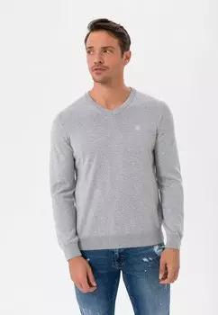 Вязаный свитер ARM PATCH VNECK Felix Hardy, цвет grey