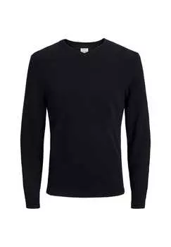 Вязаный свитер базовый пуловер с v-образным вырезом Jack & Jones, черный