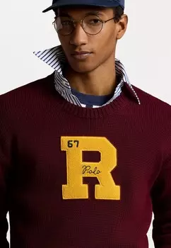 Вязаный свитер BIG FIT COTTON LETTERMAN SWEATER Ralph Lauren, Бордо