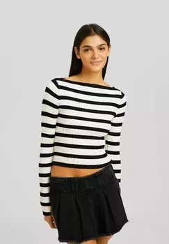 Вязаный свитер BOAT NECK Bershka, цвет black