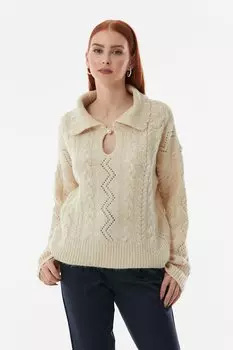 Вязаный свитер большого размера с воротником-поло и жемчужными пуговицами Fullamoda