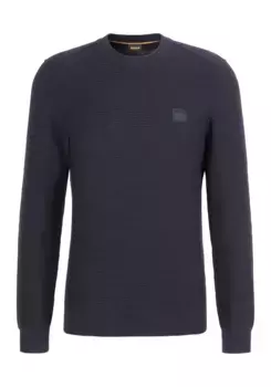 Вязаный свитер BOSS ORANGE "Анион" с контрастными полосками-лейблами на внутренней стороне выреза, синий