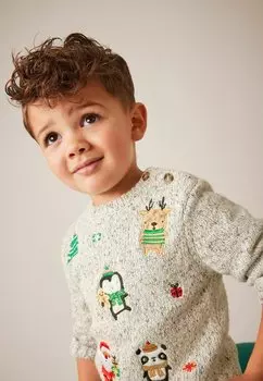 Вязаный свитер CHRISTMAS Next, цвет grey embroidered
