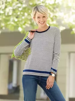 Вязаный свитер Classic Basics "свитер с круглым вырезом", цвет Champagner-Marine-Geringelt
