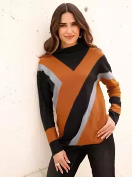 Вязаный свитер Classic Basics "свитер с воротником-стойкой", цвет Schwarz-Cognac-Gemustert