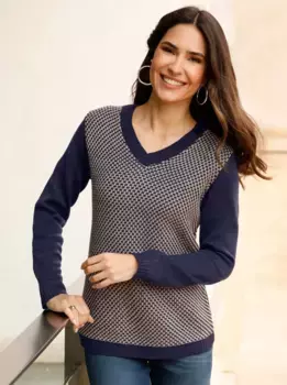 Вязаный свитер Classic Basics "V-пуловер", цвет морской волны