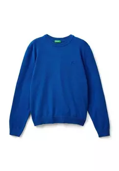 Вязаный свитер CREW NECK WITH EMBROIDERED LOGO United Colors of Benetton, синий