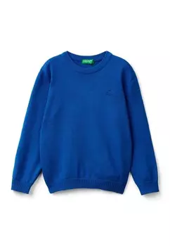 Вязаный свитер CREW NECK WITH EMBROIDERED LOGO United Colors of Benetton, синий