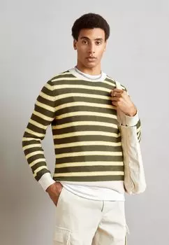 Вязаный свитер CREWNECK STRIPES RACKING TRI-COLOR Marc O'Polo, цвет asher green