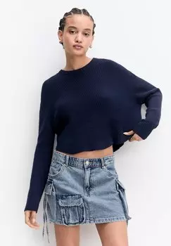 Вязаный свитер CROPPED PULL&BEAR, цвет dark blue