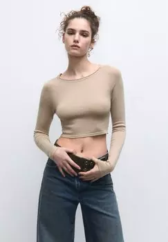 Вязаный свитер CROPPED PULL&BEAR, цвет stone