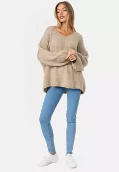 Вязаный свитер Decay с женственным V-образным вырезом, бежевый