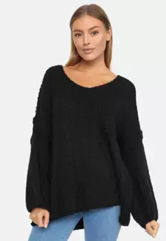 Вязаный свитер Decay с женственным V-образным вырезом, черный