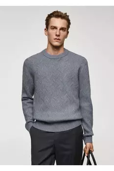 Вязаный свитер детальной вязки Mango, синий