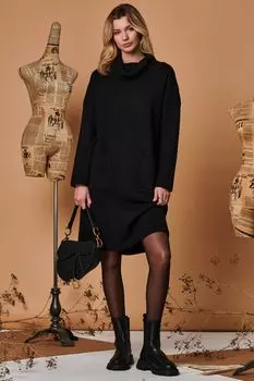 Вязаный свитер длинного кроя и водолазкой Jolie Moi, черный