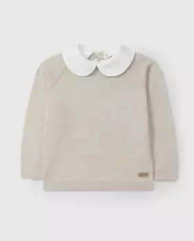 Вязаный свитер для девочки со съемным воротником Laranjinha, бежевый