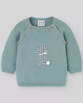 Вязаный свитер для мальчика с аппликацией из ткани «гингем» PAZ Rodrguez, зеленый