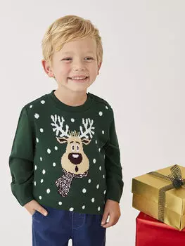 Вязаный свитер для мальчика с круглым вырезом и длинными рукавами в рождественской тематике LCW Casual