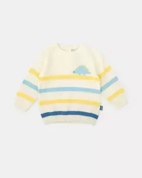 Вязаный свитер для мальчиков с полосками и динозавром Tutto Piccolo, белый