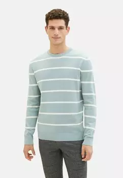 Вязаный свитер GESTREIFT MIT GERIPPTEN RUNDHALS TOM TAILOR, цвет blau