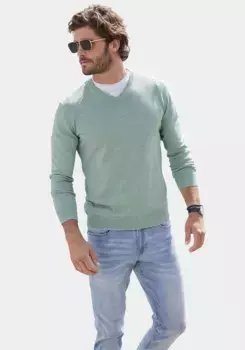 Вязаный свитер H.I.S с V-образным вырезом, свитер тонкой вязки из смесового хлопка, цвет Mint-Meliert