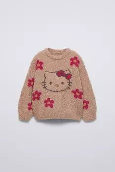 Вязаный свитер hello kitty sanrio ZARA, бежево-розовый