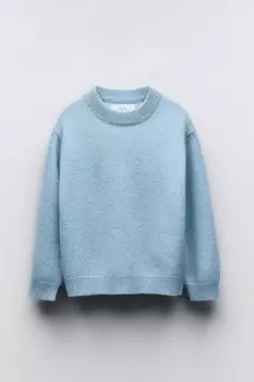 Вязаный свитер из 100% кашемира ZARA, светло-голубой