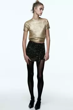 Вязаный свитер из фольги ZARA, золотой