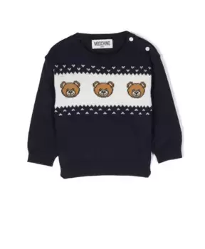 Вязаный свитер из хлопка и шерсти от Moschino, синий