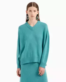 Вязаный свитер из кашемировой шерсти с V-образным вырезом Emporio Armani, цвет Verde Agua