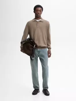 Вязаный свитер из шелка и шерсти с воротником-поло Massimo Dutti, коричневый