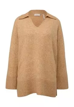 Вязаный свитер из шерсти, V-образный вырез, женский s.Oliver BLACK LABEL, желтый