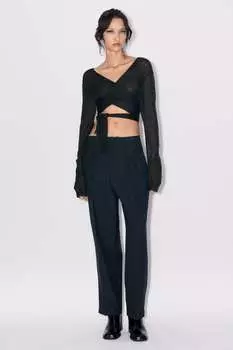 Вязаный свитер из смеси альпаки и фетра ZARA, черный