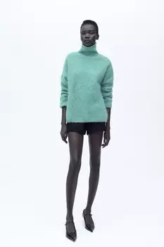 Вязаный свитер из смеси альпаки ZARA, цвет морской волны