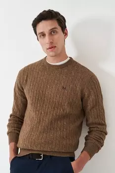 Вязаный свитер из смеси овечьей шерсти Crew Clothing Company, коричневый