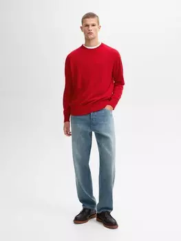 Вязаный свитер из смесовой шерсти с круглым вырезом Massimo Dutti, оранжевый