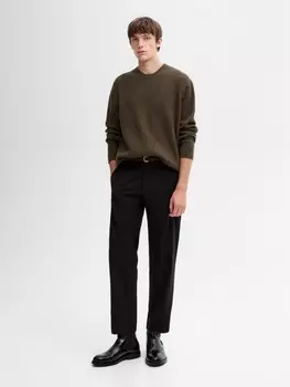 Вязаный свитер из смесовой шерсти с круглым вырезом Massimo Dutti, охра