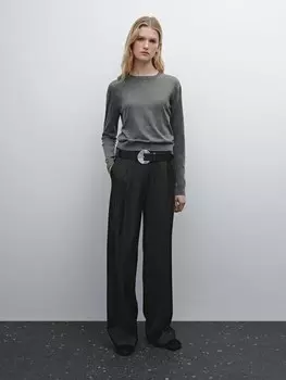 Вязаный свитер из смесовой шерсти с круглым вырезом Massimo Dutti, серый