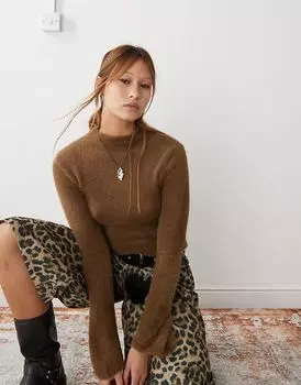 Вязаный свитер Jenny hairy коричневого цвета Weekday