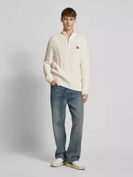 Вязаный свитер классического кроя с добавлением шерсти и узором «косы» Tommy Jeans, кремовый