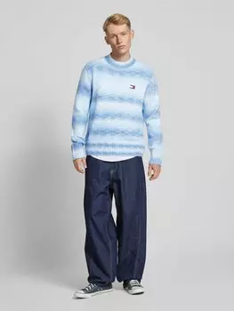 Вязаный свитер классического кроя с вышитым логотипом и добавлением шерсти Tommy Jeans, светло-голубой