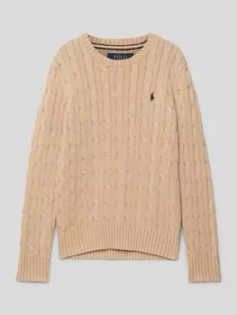 Вязаный свитер косным узором Polo Ralph Lauren, бежевый