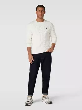 Вязаный свитер косным узором Tommy Hilfiger, молочный