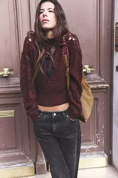 Вязаный свитер крючком ZARA, бордовый