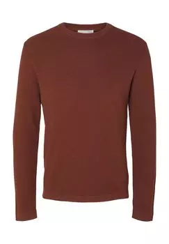 Вязаный свитер, круглый вырез, ребристые манжеты, мужской SELECTED, цвет Cherry