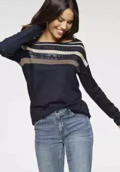 Вязаный свитер Laura Scott в полоску со стразами, цвет Marine-Beige-Gestreift (Aus Nachhaltigem Material)