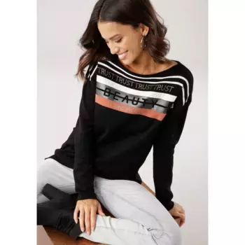 Вязаный свитер Laura Scott в полоску со стразами, цвет Schwarz-Camelfarben-Gestreift (Aus Nachhaltigem Material)