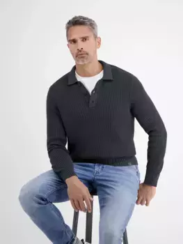 Вязаный свитер LERROS "Вязаное поло с длинными рукавами LERROS", синий